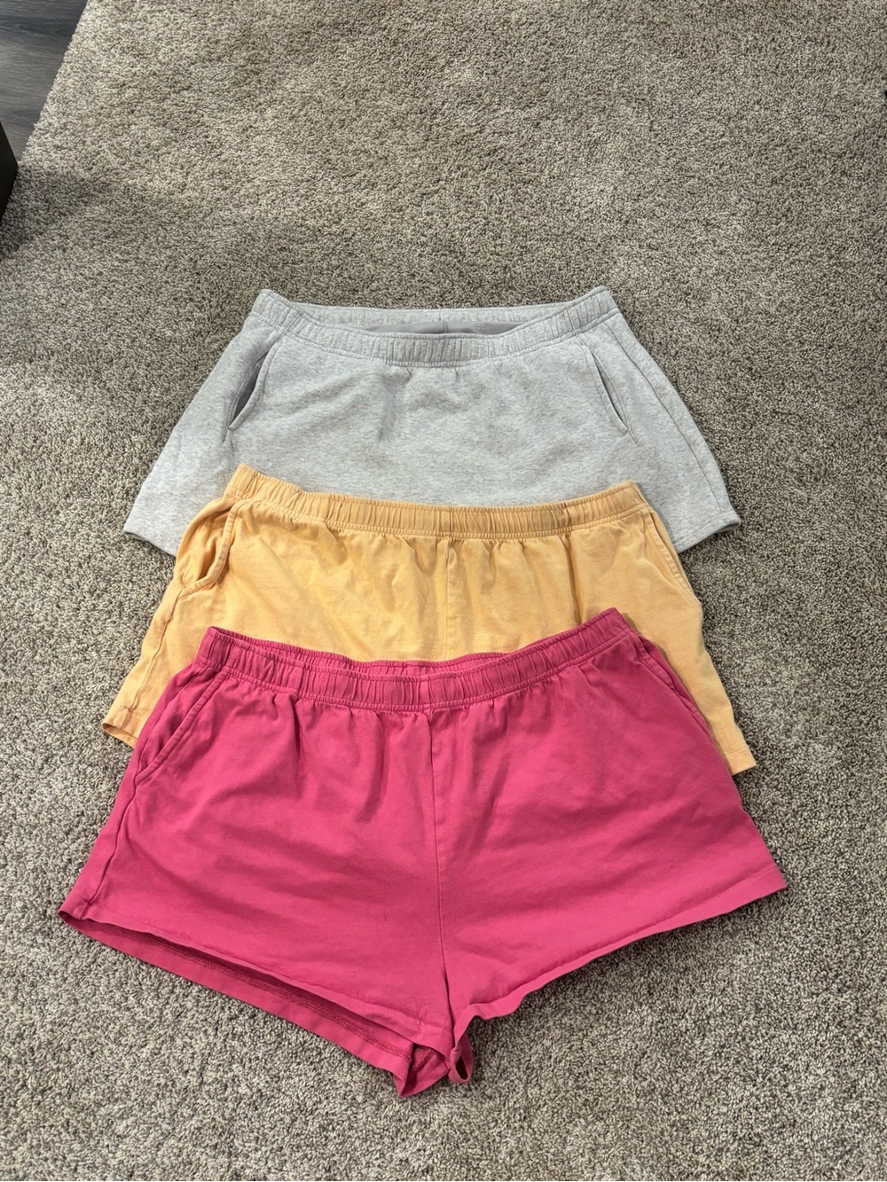 American Eagle Cotton-Blend Elastic Waist Shorts - Pink, Yellow, Gray